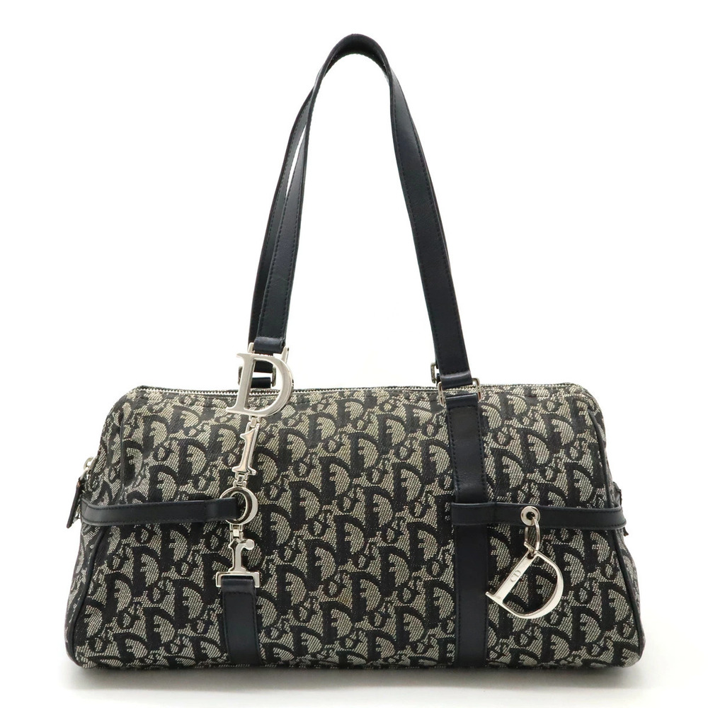 Christian Dior Trotter Tote Bag Shoulder Canvas Leather Black Gray